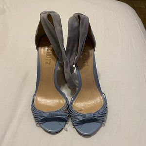 Gently worn ankle tie baby blue heels